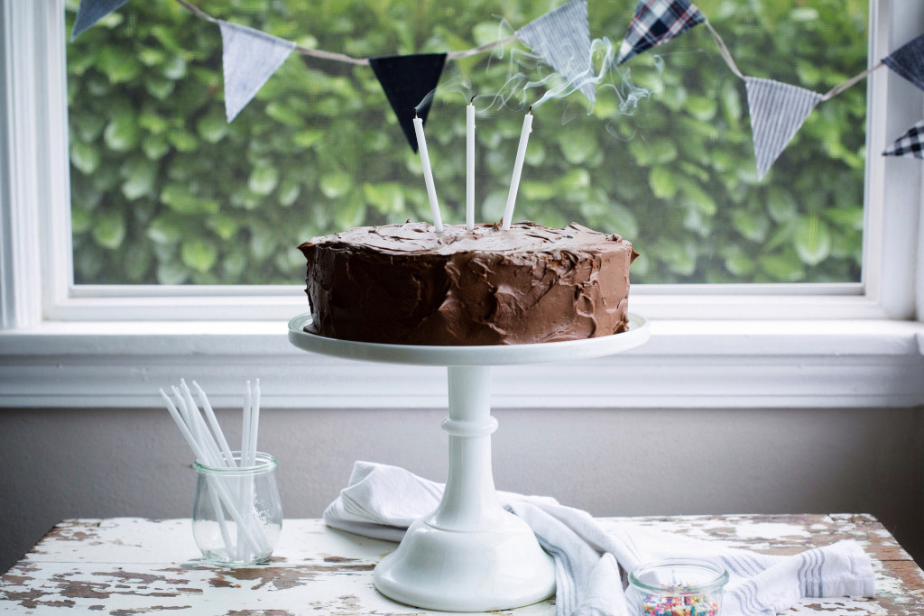 vanilla birthday cake with whipped chocolate cream cheese buttercream // ohhoneybakes.com