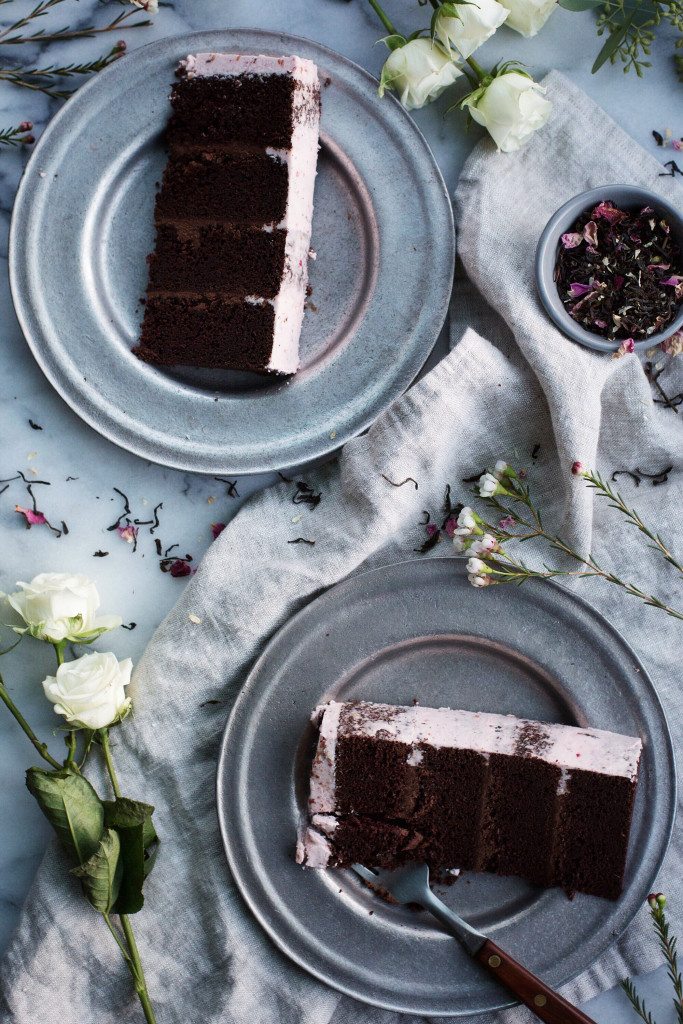 valentine's day tea and chocolate cake with raspberry rosewater buttercream // ohhoneybakes.com