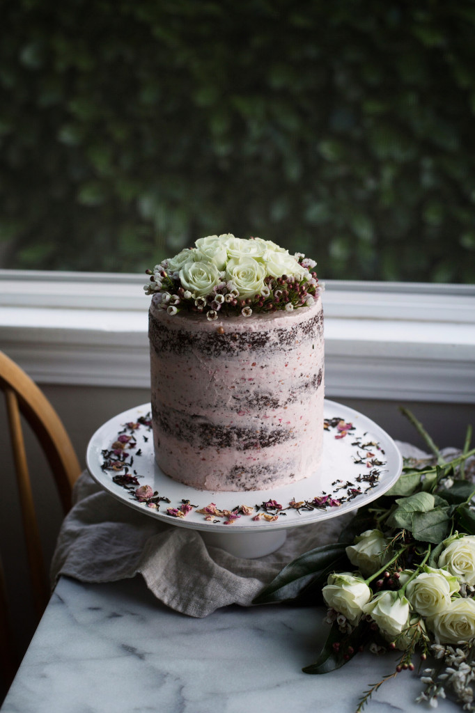 valentine's day tea and chocolate cake with raspberry rosewater buttercream // ohhoneybakes.com