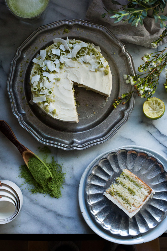 coconut, lime and matcha cake with white chocolate buttercream // ohhoneybakes.com