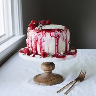 dark chocolate, jasmine and raspberry ice cream cake