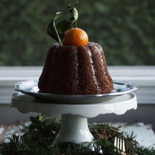 cranberry gingerbread steamed pudding with whiskey and cider molasses hard sauce