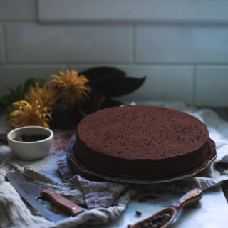 dark chocolate and bourbon cream fudge cake
