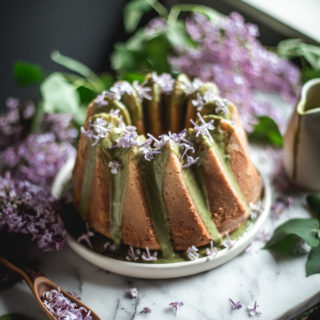 lilac cake with matcha glaze (gluten-free)